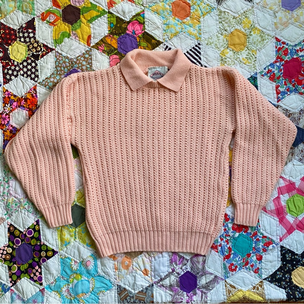 Vintage 80s baby pink collared sweater